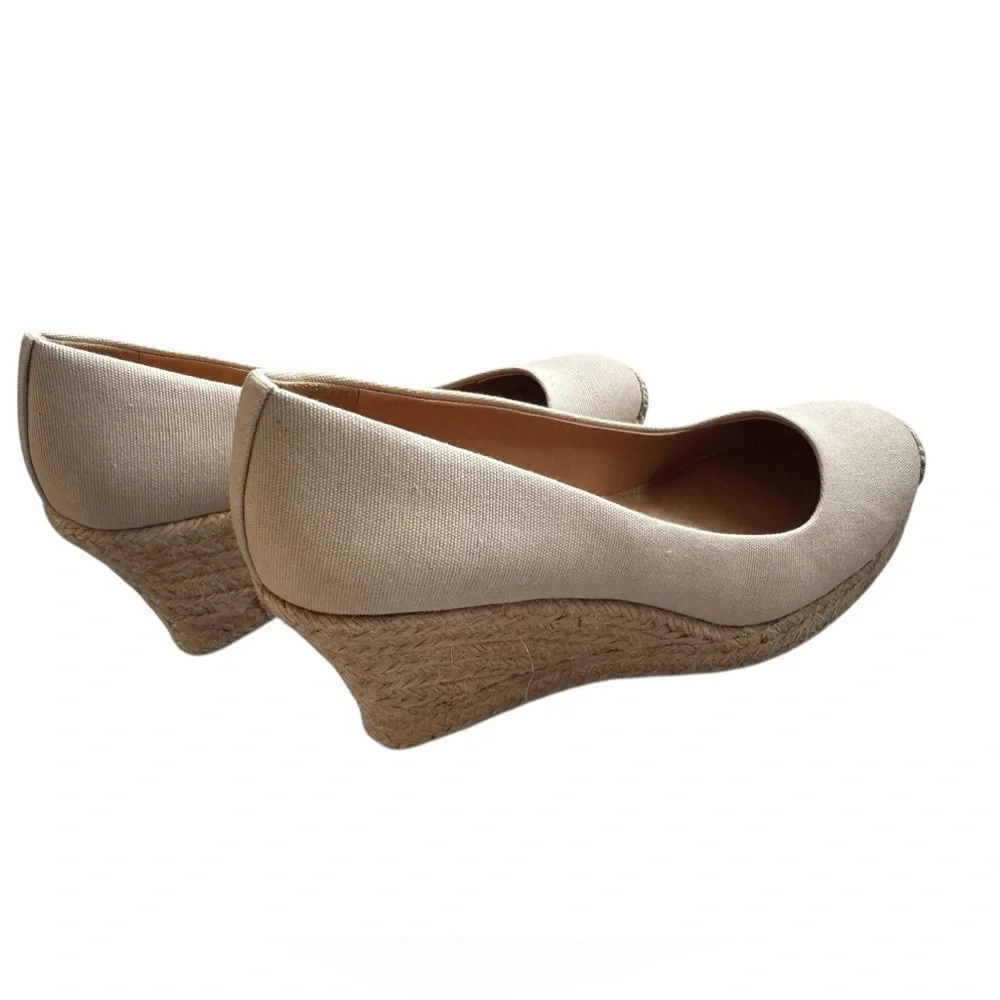 J. Crew Canvas Espadrille Wedge Heels Womens Sz 8.5 Beige Slip On Casual